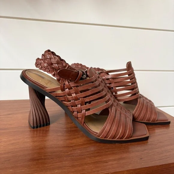 Sam Edelman Anthropologie Holland Brown Woven Ankle Strap Heels Sandals Boho 8.5 - Picture 7 of 12